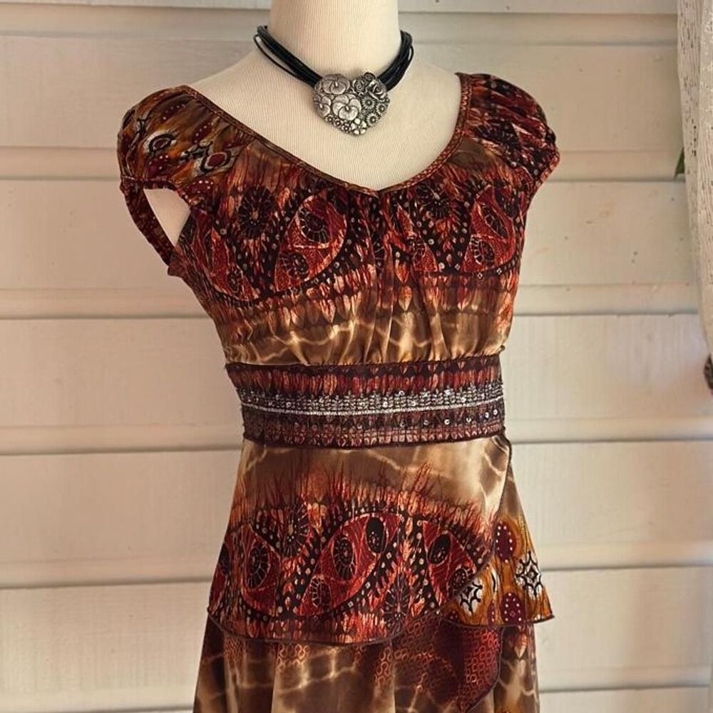 VTG Y2K Dressbarn Paisley Babydoll Top Small Whimsigoth Sequin Tiered